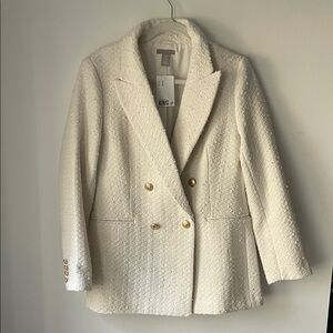 H&M Cream Tweed Blazer with Gold Buttons